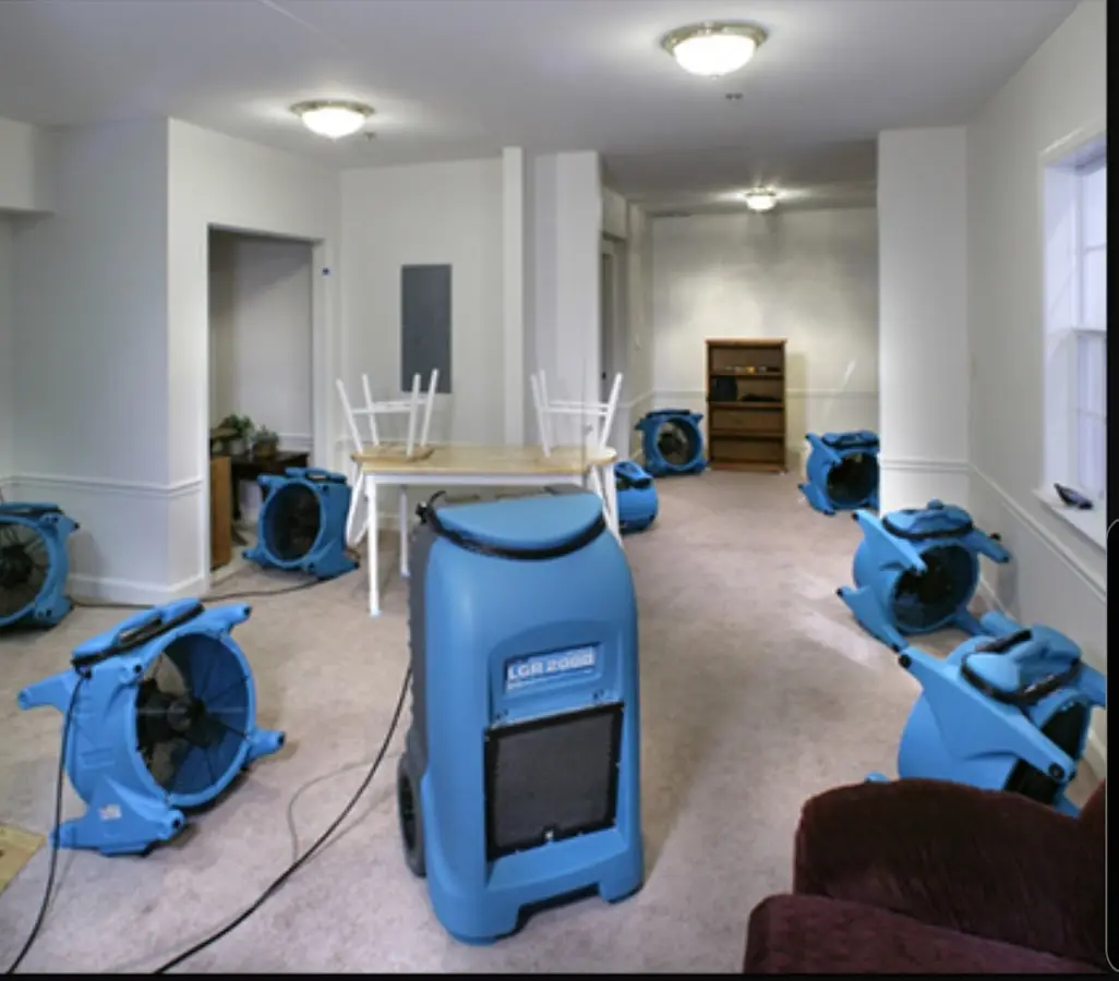 Air movers and dehumidifier setup for Water Extraction & Removal in Chickasaw